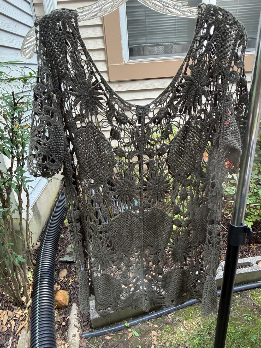 New York & Company Soho Open Crochet Top in Olive - Picture 3 of 3
